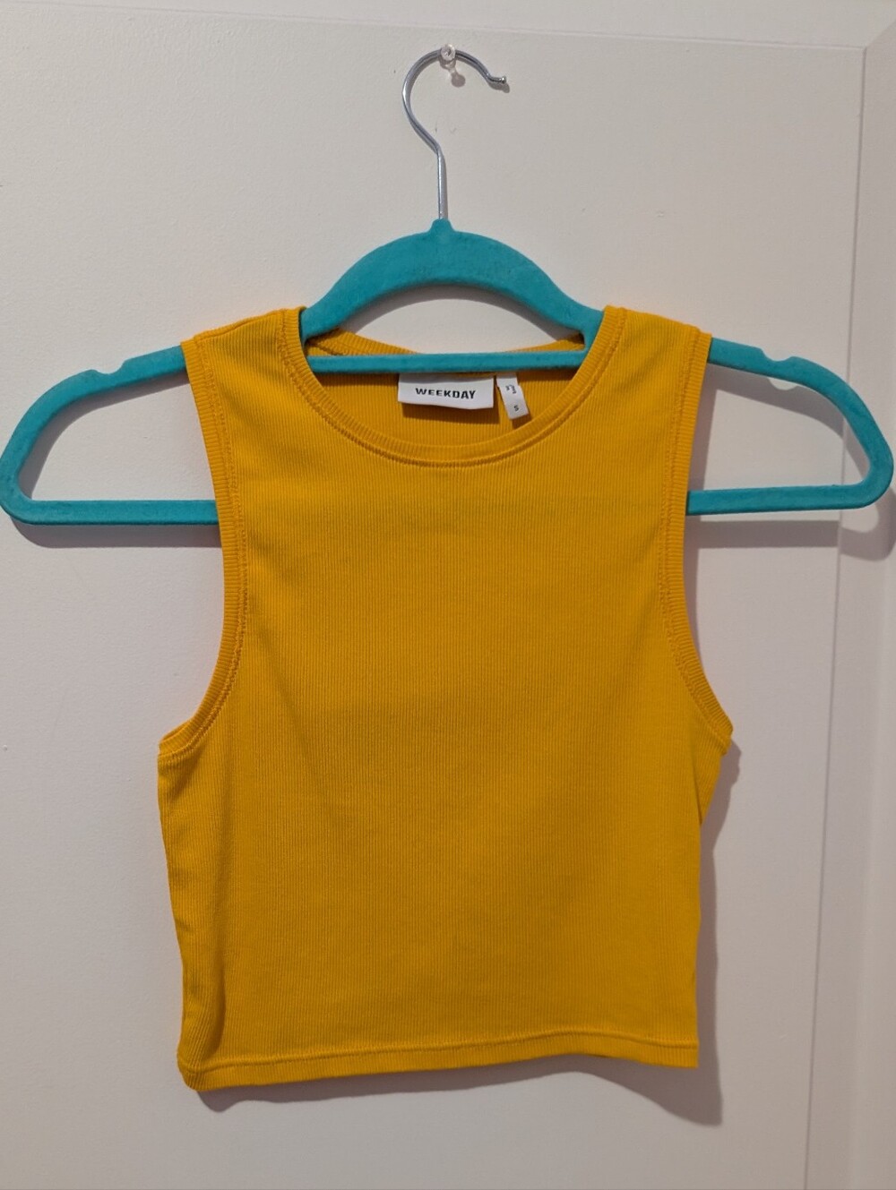Weekday Yellow Ribbed Crop Tank Top